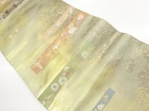 引箔横段に草花模様織出し名古屋帯